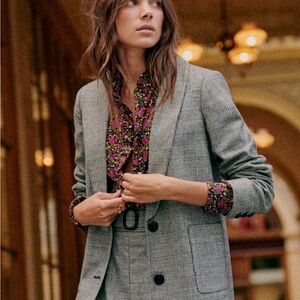 Sézane Tina Gray Plaid Blazer